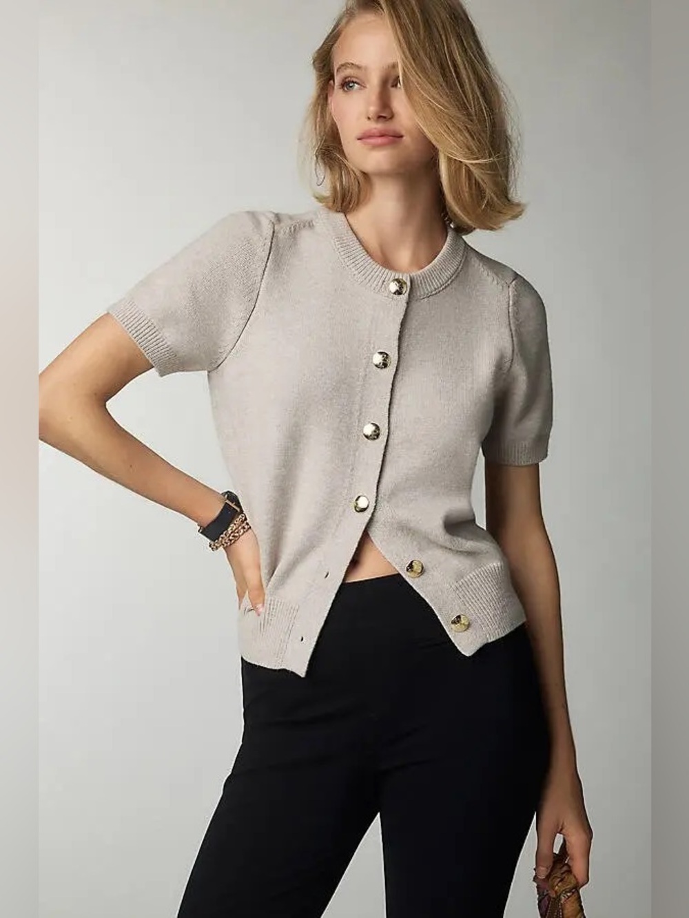NWT Size XL - Anthropologie Cotton Blend Short-Sleeve Cardigan Sweater Neutral